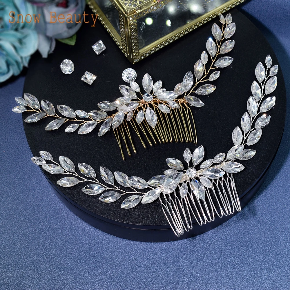 Pearl Wedding Comb Head Jewelry Bride Hair Clips Floral Headpiece Crystal Tiaras Bridal