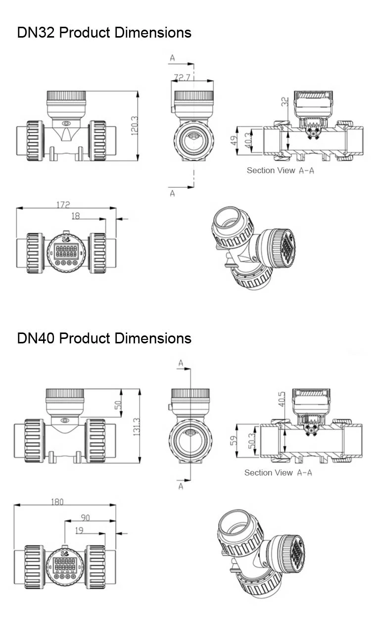 Digital PVC Flow Meter with LCD Display RS485 ‑ Acid and Corrosion Resistant Wat