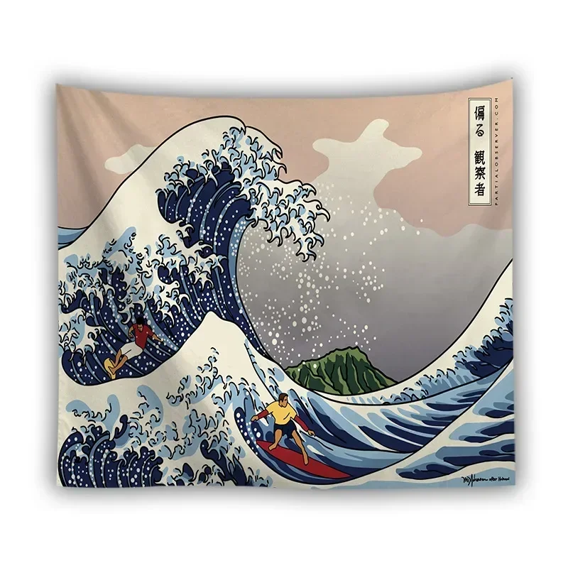 Japan Kanagawa Waves Printed Hanging Tapestry Whale Arowana Wall Hanging Tapestries Boho Bedspread Yoga Mat Blanket 200*148cm