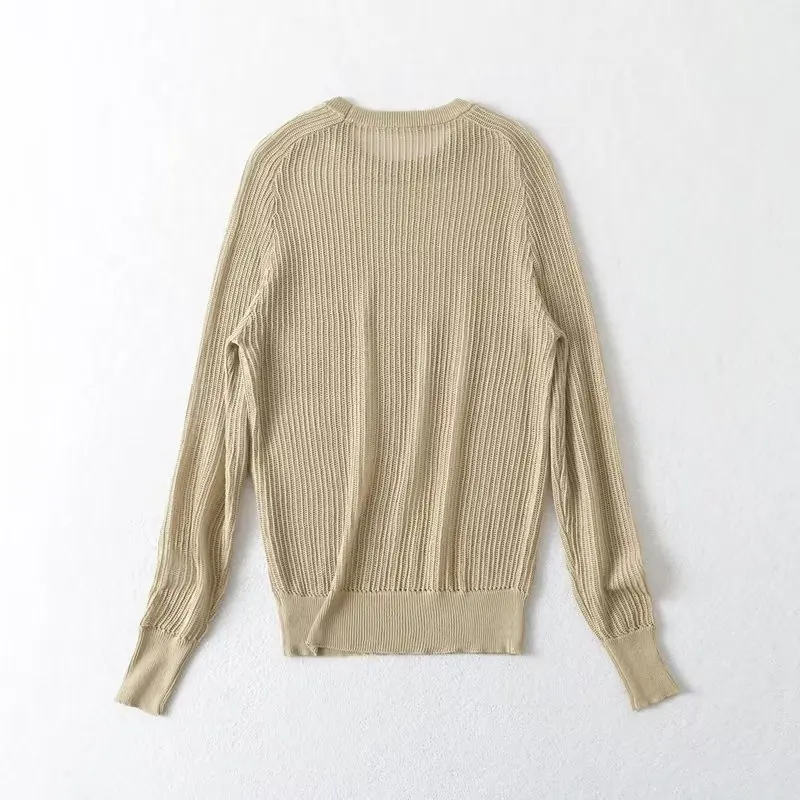 Withered British Ladies Solid Color Simple Knitted Hollow Top Fashion Casual Basic T-shirt Women