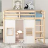 Twin Size Loft Bed with Built-in Wardrobe and 2 Windows,Solid Wood Loft Bed Frame with Safety Guardrail for Kids Teens Boys 3