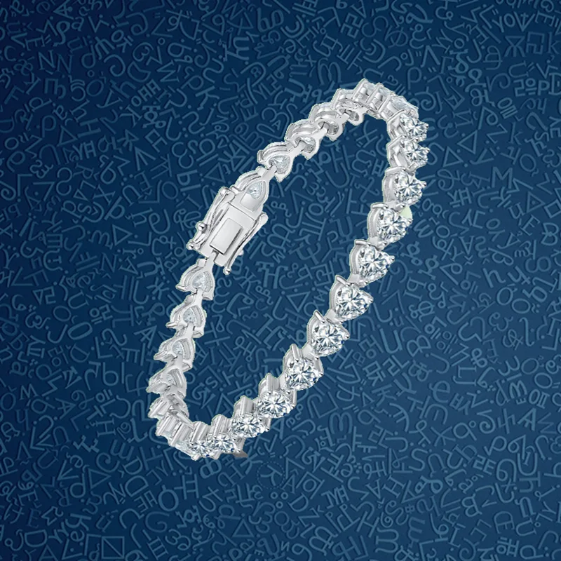 Sunite 여성용 모이사나이트 다이아몬드 연인 하트 팔찌, 반짝이는 팔찌, , 0.8ct, 0.3ct, 무료 배송