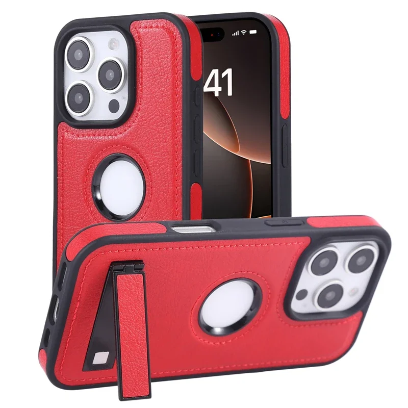 Elegant Leather Case with Hidden Stand and Logo Cutout - Foldable Holder Phone Cover