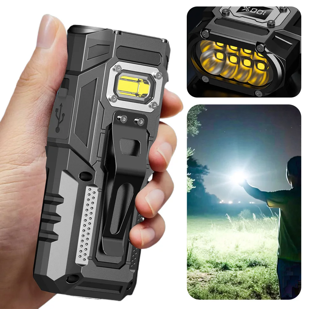 COB LED Flashlight USB Rechargeable Handheld Flashlight with Power Display Torch Light Waterproof for Emergencies Camping Hiking