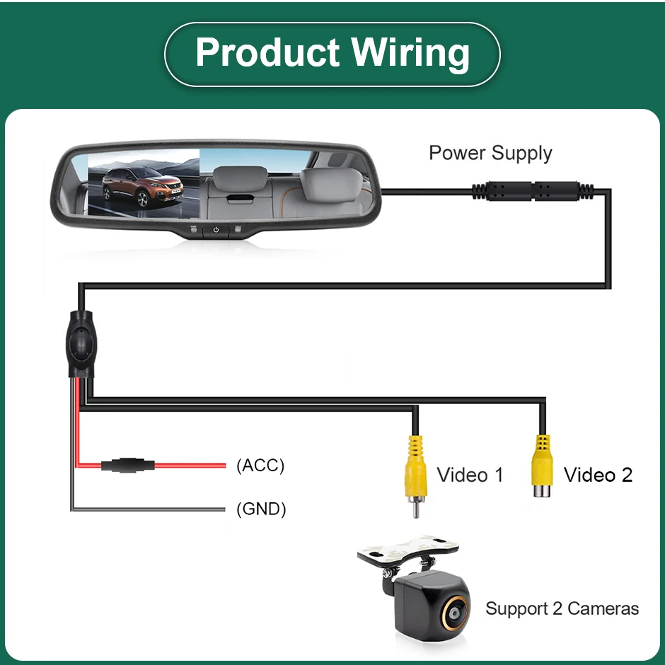 Car Monitor Bracket 4.3" TFT LCD Special for Rear View Mirror Parking Assistance System With 2 RCA Video Player Input