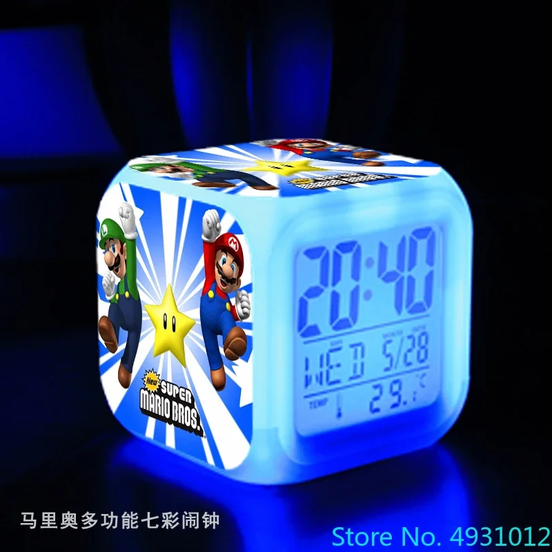Figura de Sonic de anime de 8 x 8 x 8 cm, reloj LED con alarma, 7 luces táctiles de colores, reloj de escritorio, figurita de erizo, juguetes para niños, regalo