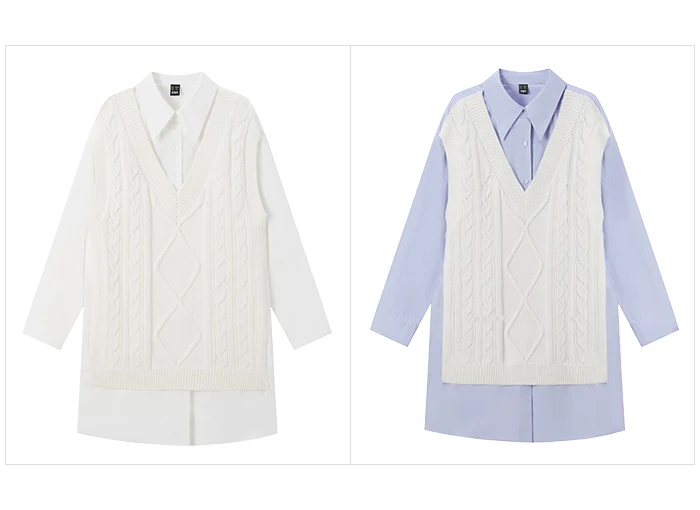 Dress Women Pointed Collar Stitching Fake Two-Piece Split Autumn New Oversize Literary Dress Gentle