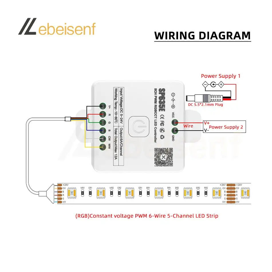 スマート SP635E 5CH PWM RGBCW LED コントローラ DC 5V 12V 24V 12ABluetooth 音楽 RGBCCT  調光器 & 2.4G RF 4 ゾーンタッチワイヤレスリモート - AliExpress