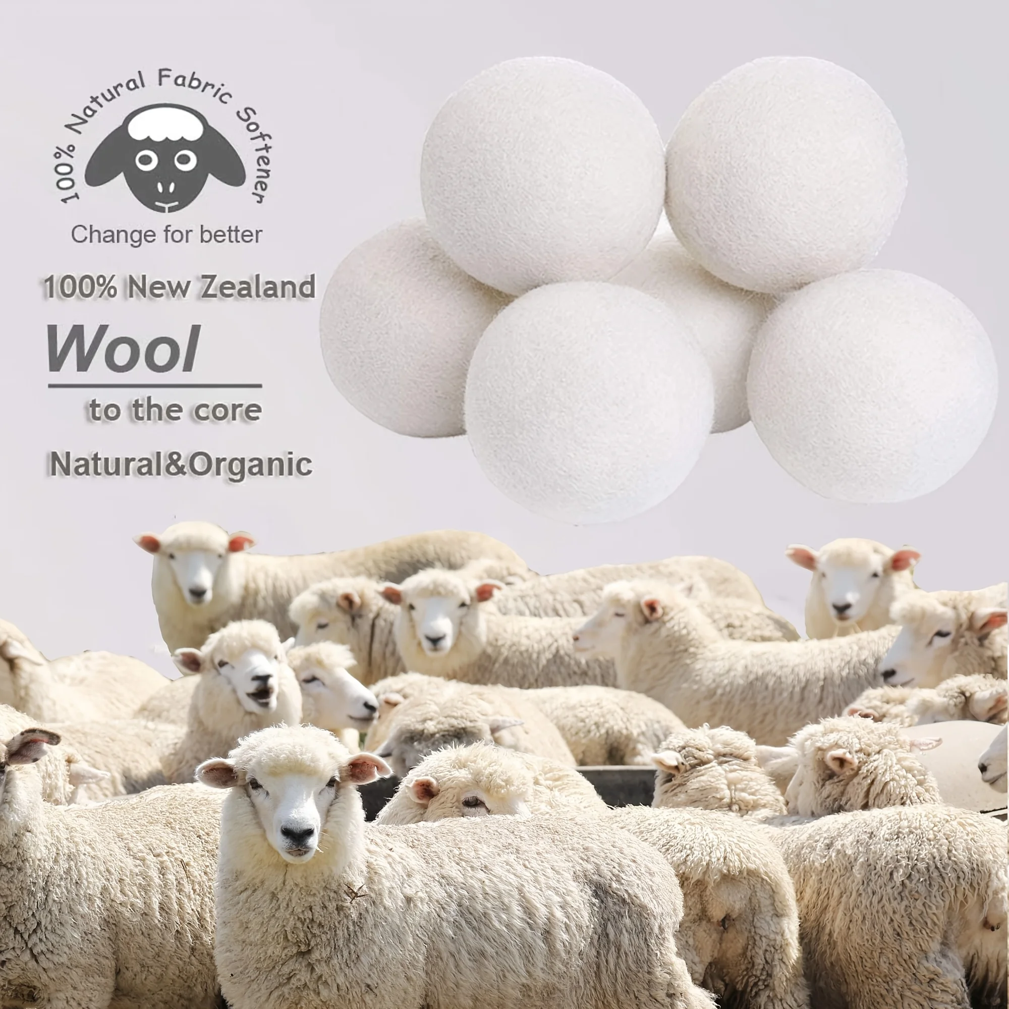 Wool Dryer Balls New Zealand Wool 6-Pack 3" XL Premium Natural Fabric Softener Balls For Dryer Laundry