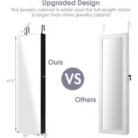 Wall Door Mounted Jewelry Armoire Cabinet with 47.5" H Full Length Mirror, 2 LEDs Lockable Jewelry Organizer Box with Bracelet 5