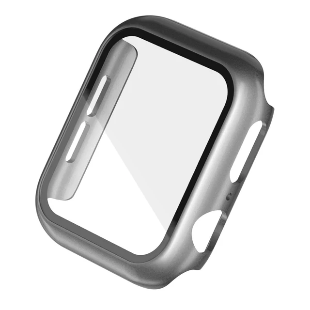 Hard PC Case for Apple Watch Series 45mm 41mm 44mm 40mm 42mm 38mm Tempered Protective Cover for Iwatch Serie 7 6 5 4 3 2 1 SE Gray