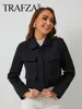 TRAFZA Spring Jacket For Women Slim Cropped Coat Elegant Solid Long Sleeve Jacket Front Flap Pocket Outerwear Fashion Streetwear 6