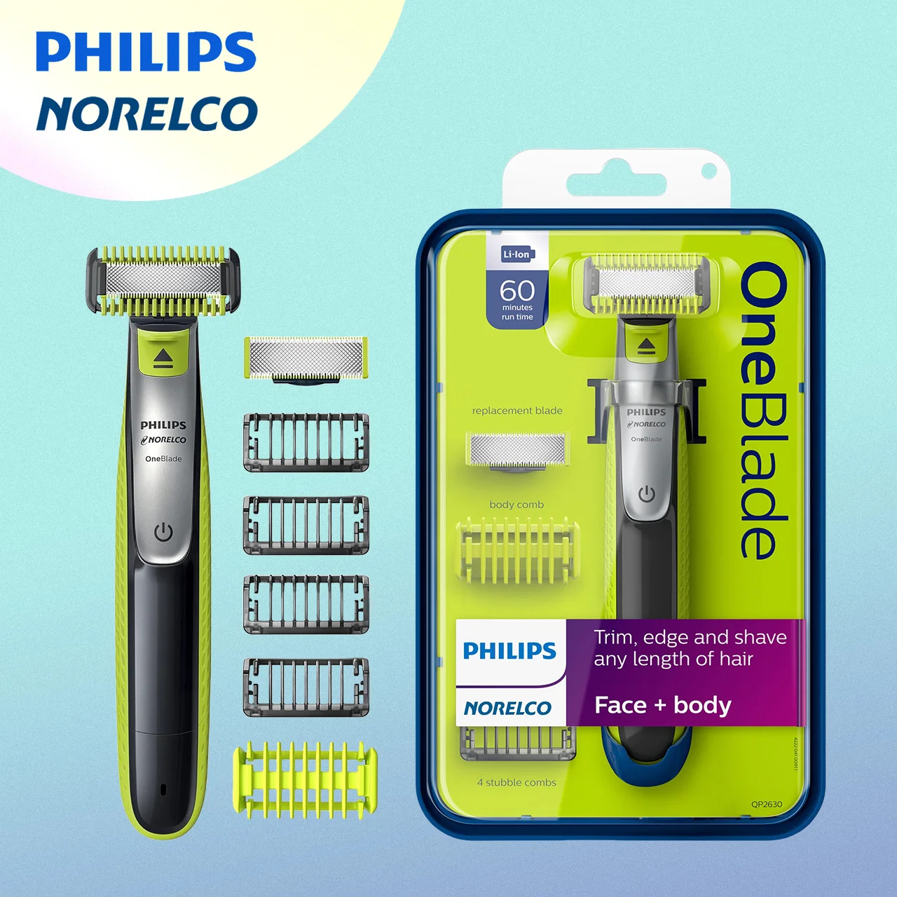 

Philips Norelco OneBlade QP2630 full set Face Hybrid Electric Beard Trimmer and Shaver Original Packing