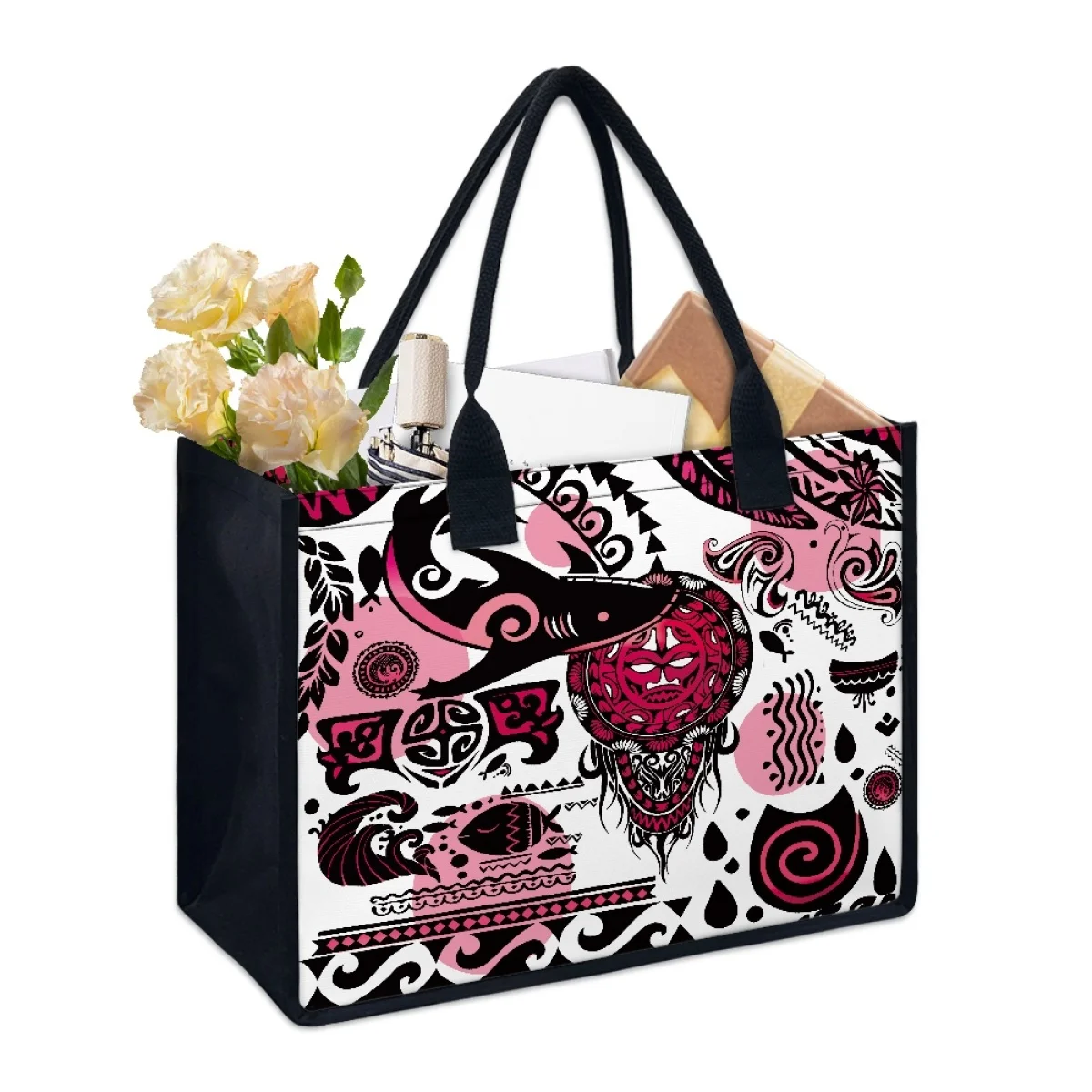 

Fashion Tribal Totem Tattoo Pattern Tote Bag for Women Commute Travel Shoulder Bags Portable Lady Shopping Handbag Bolsos Mujer