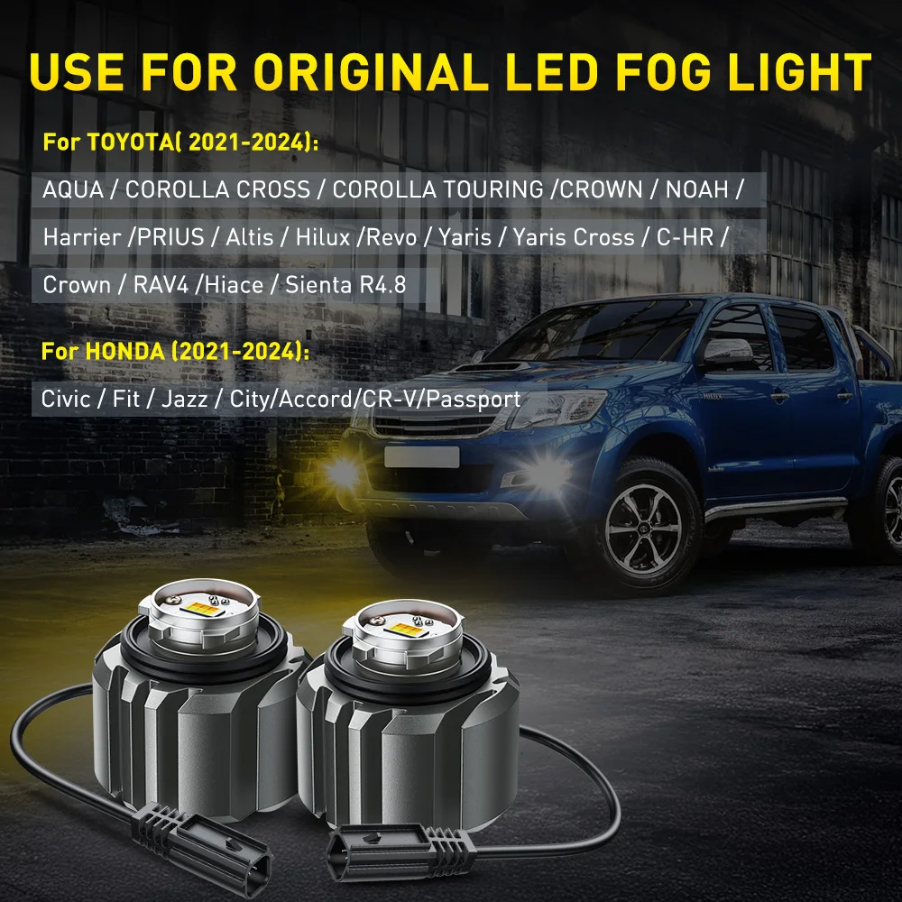 2개 AUXITO L1B LED 안개등 80W 16000LM 캔버스 안개등 DRL 주행등 토요타 혼다용 노란색 흰색 자동차 전구 팬리스 12V
