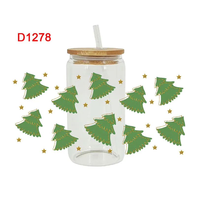 DTF Transfer Sticker 3D UV DTF Transfers Stickers 16oz Cup Wraps Merry Christmas Printed DIY Glass Ceramic Metal Leather Etc D1278