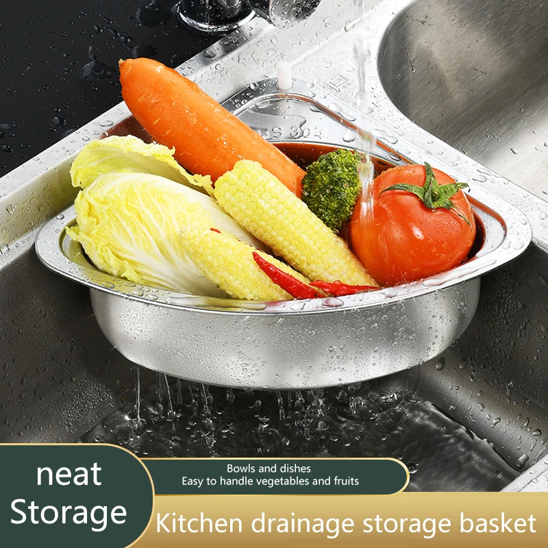 

1PCS Triangle Drain Basket Kitchen Sink Drain Basket Stainless Steel Basket Food Vegetables Filter Storage Basket Organizer