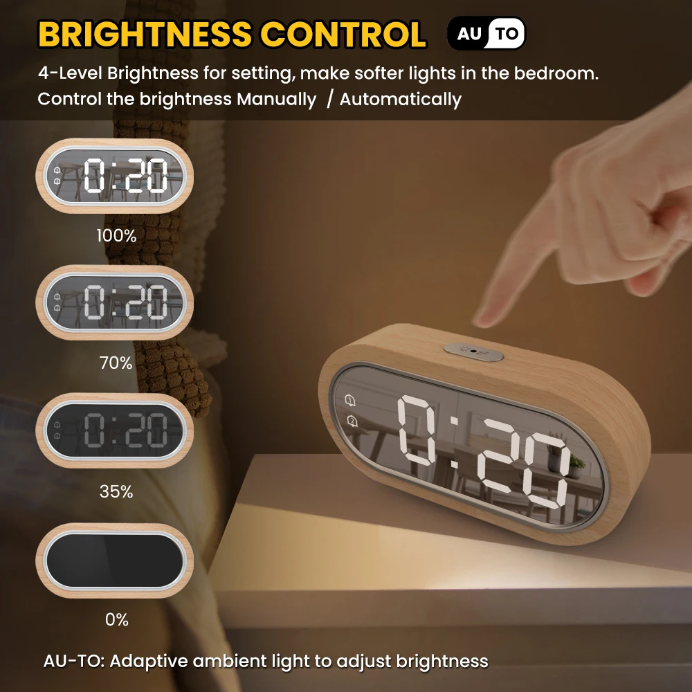 Digital Clock LCD Digital Clock Digital Desk Clock Digital Table Clock Digital Clock Alarm Snooze Table Thermometer Electronic USB charger LED Mirror Wooden Watch Living room Desk Clocks AAA Powered
