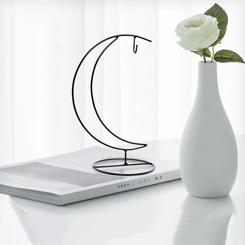 Scandinavian Ins Hanging Plant Terrarium Hanging Hooks Moon Shaped DIY Metal Stand Tabletop