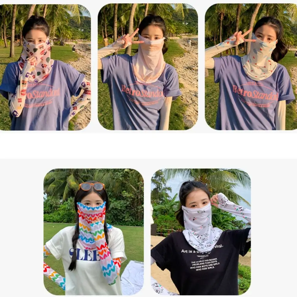 Sunscreen Sleeves Mask Set Multifunctional Ice Silk Cool Fashion Pattern Sleeve UV Protection Breathable Face Cover Driving