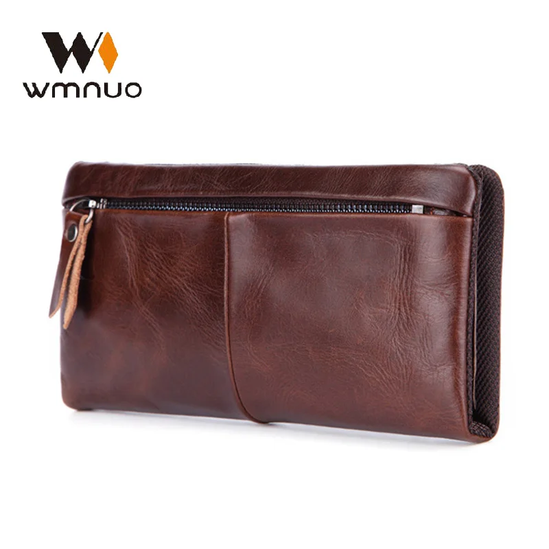 

wmnuo Long Wallet Men Genuine Cowhide Clutches for Man Brand Hand Bag Clutch Bag Clamping Sack Cards Cash Money Phone Coin Bag