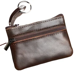 Retro Handmade Leather Mini Coin Purse - Unisex Simple Portable Small Wallet with Zipper (Small Coffe)