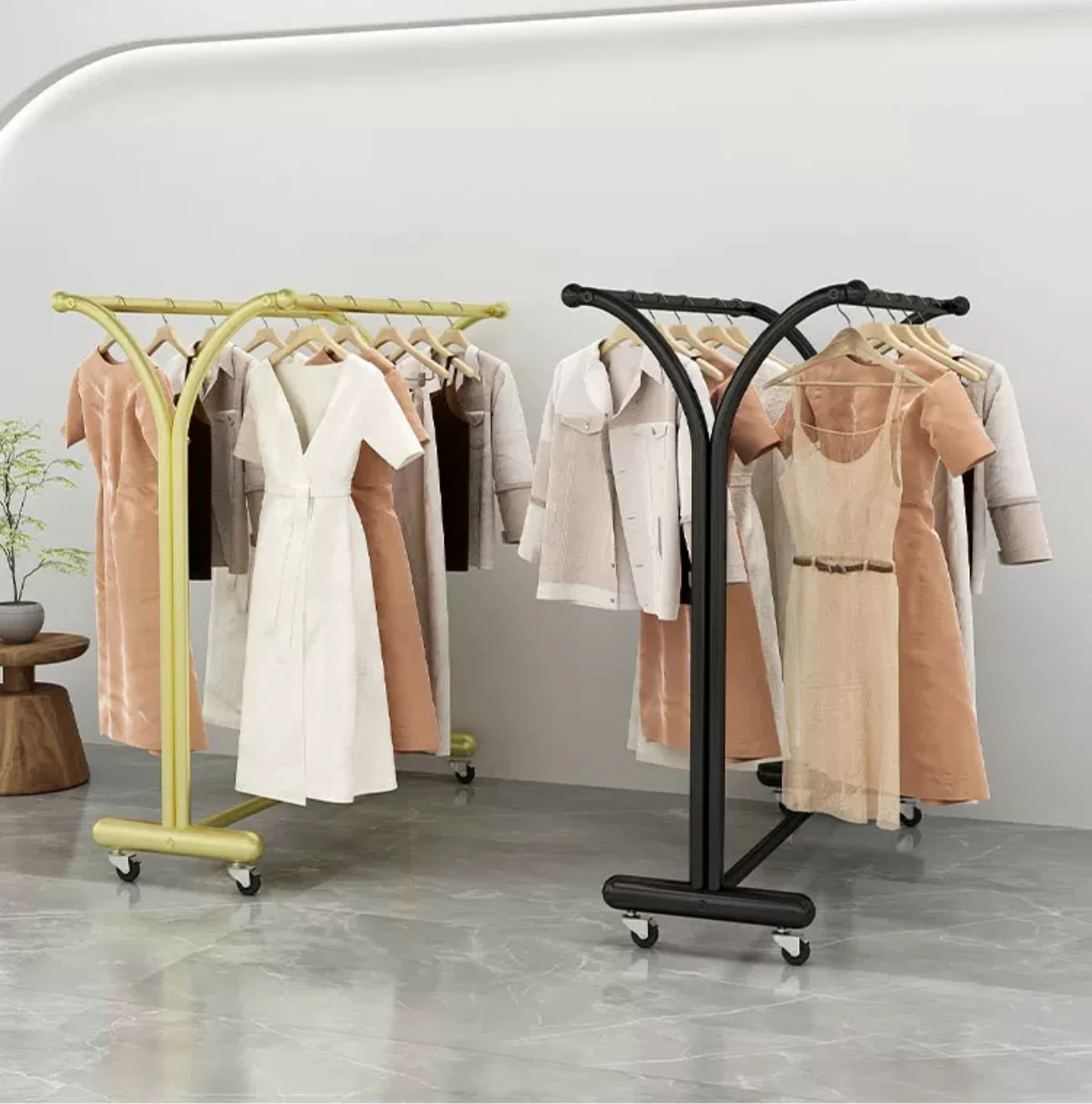 

Double-pole floor-mounted clothes hanger online celebrity clothes double-row display rack cloisland rack