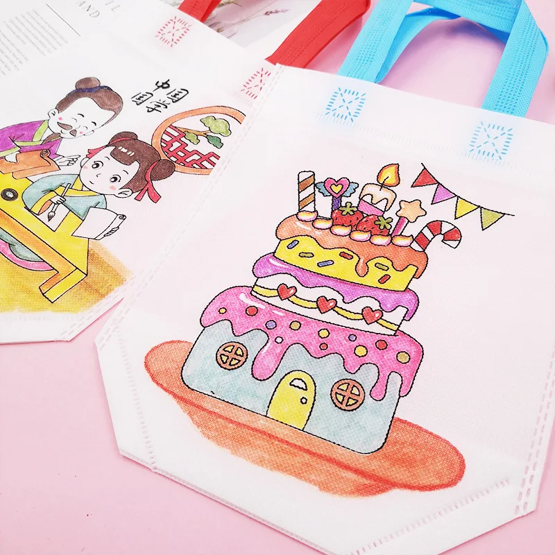 5pcs Graffiti Bag Non-woven Fabric Children Handmade Puzzle DIY Toys Environment Protection Painting Handbag Kids Gift TMZ 3
