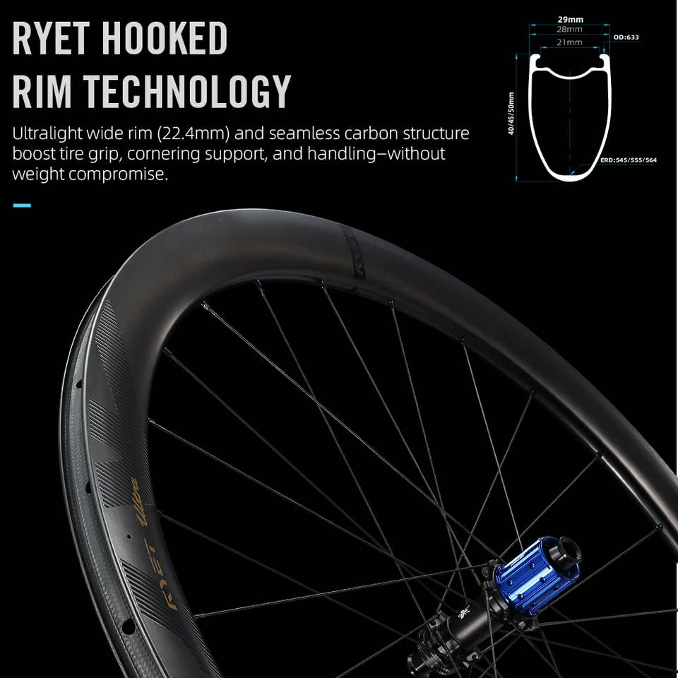 2025 RYET ロードカーボンホイール ロードバイクリムセット 1180g