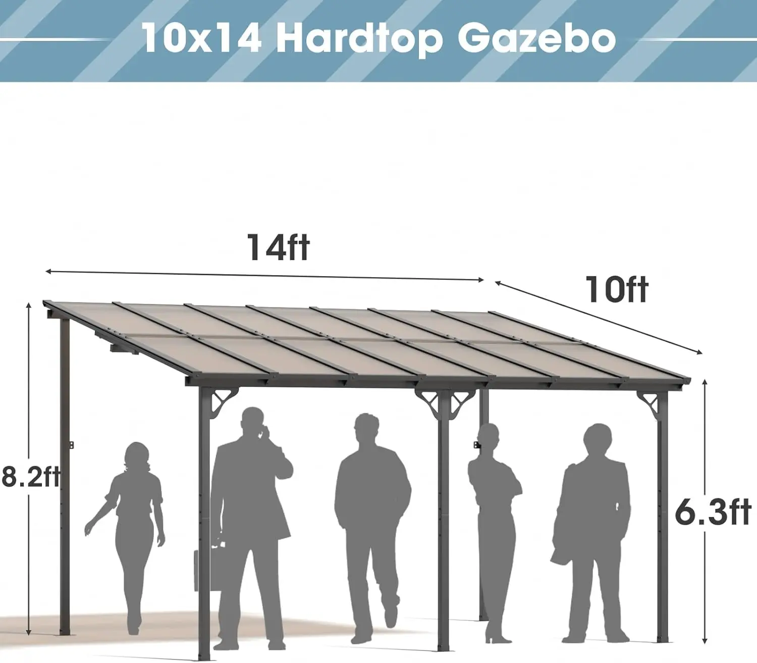 10&rsquo;x 14&rsquo; Gazebo Wall Mounted Gazebos Pergola Outdoor Patio Gazebo Awnings with Sloped Roof For Porch Deck