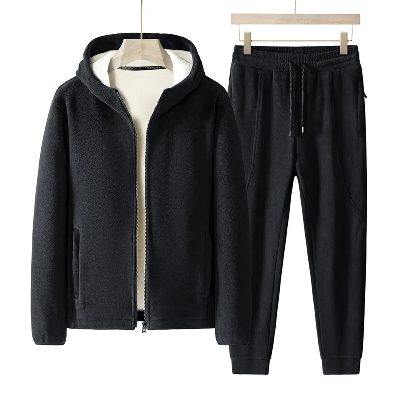 Plus Size 7xl 8xl Men's 2pcs Tracksuit Sets Winter Warm Polar Fleece Liner Jacket+pants Set Men Casual Thick Sportswear Clothes 5