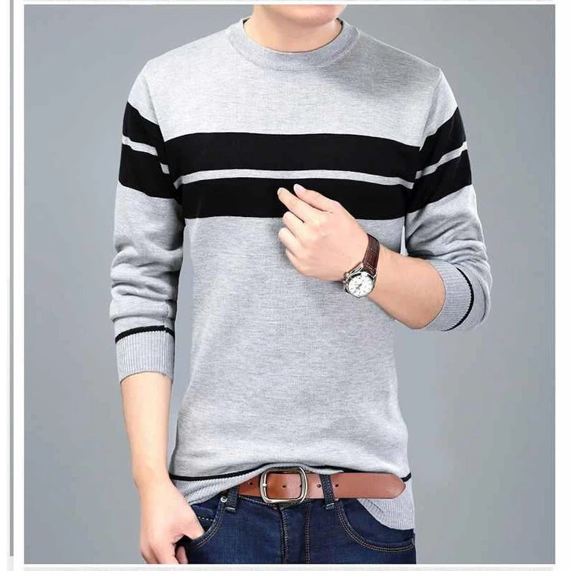 Spring Autumn New Striped Fashion Long Sleeve Sweater Man High Street Loose Pullovers Thin Style All-match Y2K Comfortable Tops