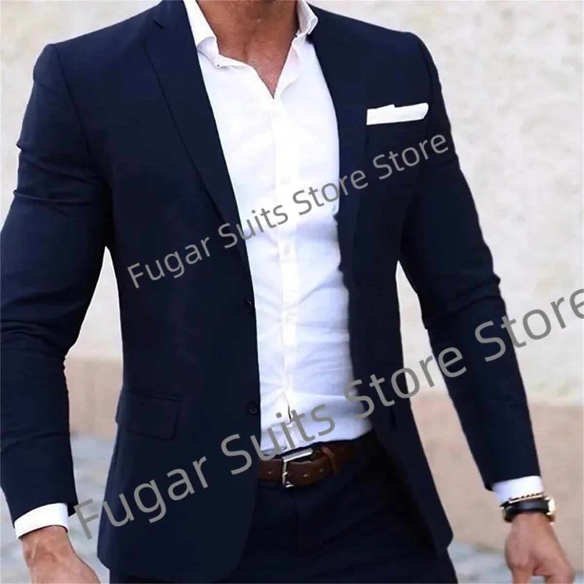 Business Navy Blue Wedding Slim Fit Notched Lapel Groom Formal Tuxedos 2 Pieces Sets Fashion Luxuly Male Blazer Costume Homme