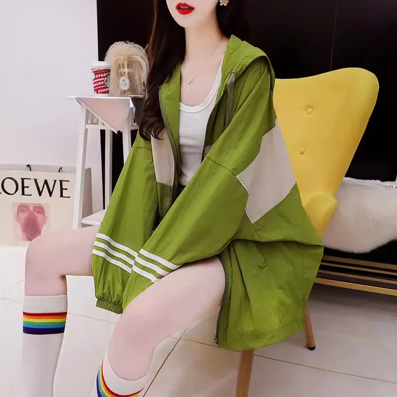 Off White Women's Clothing 2023 Summer New Design Sense Niche Thin Breathable Sun Protection Cardigan Hooded Jacket Female Trend