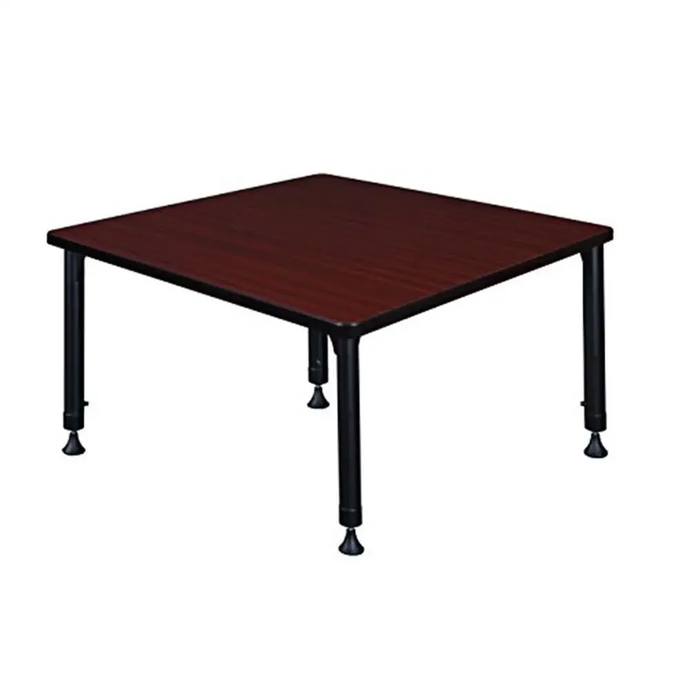 Height Adjustable 36" Square Classroom Table Mahogany Laminate Top Rounded Corners Easy Assembly Adjustable Height 23-34" Safe & 2