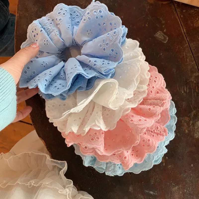 Scrunchies in pizzo oversize per le donne Fasce elastiche per capelli Supporti per coda di cavallo Cravatta per capelli solidi Elastici per capelli Accessori per capelli da donna - immagine 3