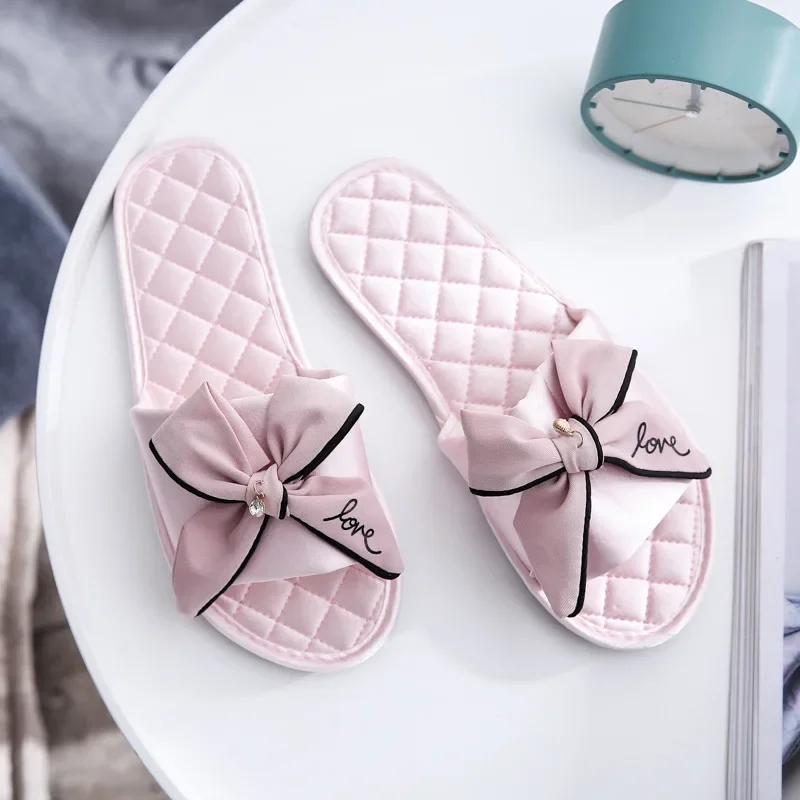 Women Slippers Home Autumn Spring Indoor Sweet Cozy Silk Comfortable Flip Flops Female Bowtie Comfortable Ladies Flat 2