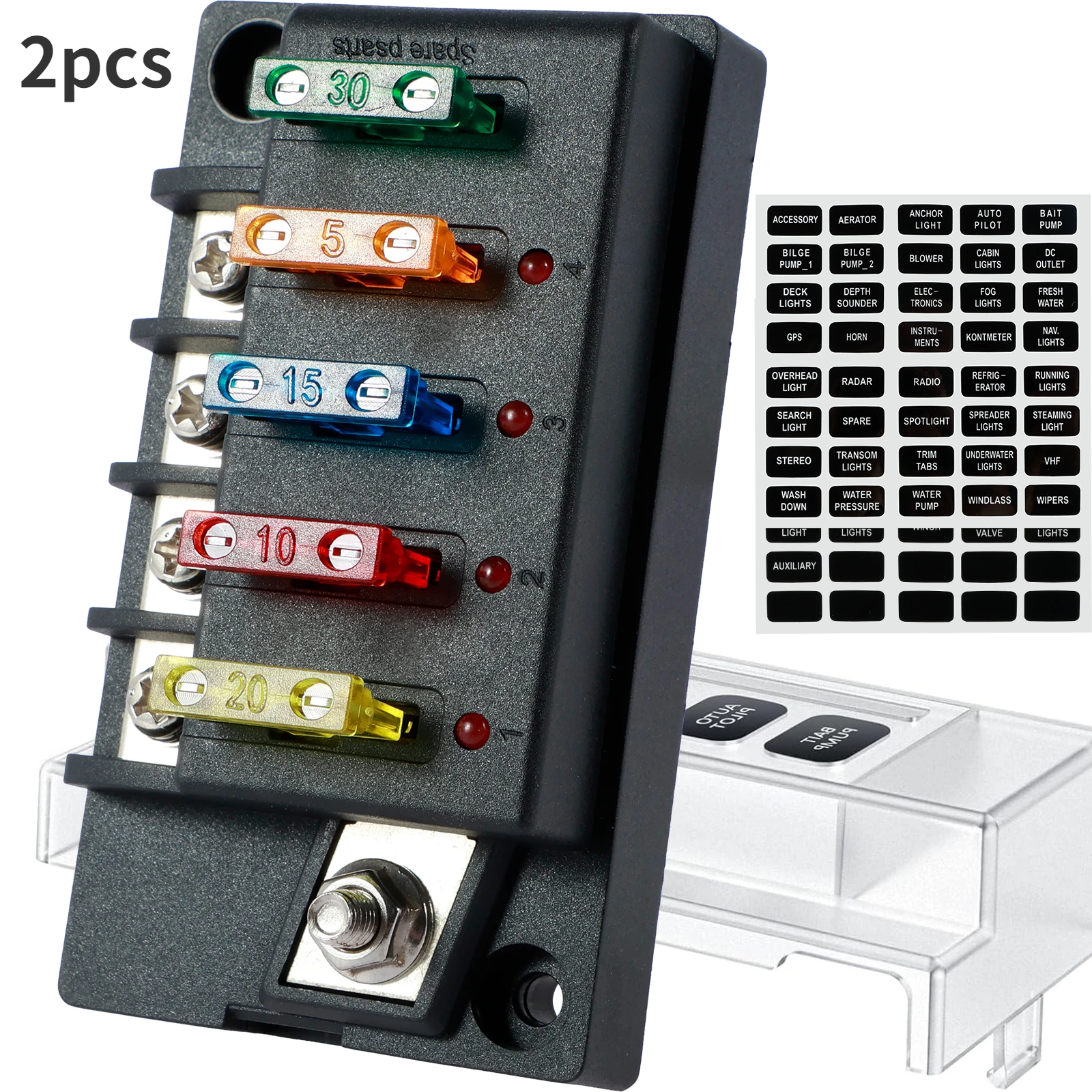 Caja De Fusibles De 6 Circuitos Para Coche Y Barco - Con Luces LED De Advertencia, Incluye Fusibles, Para 12V/24V