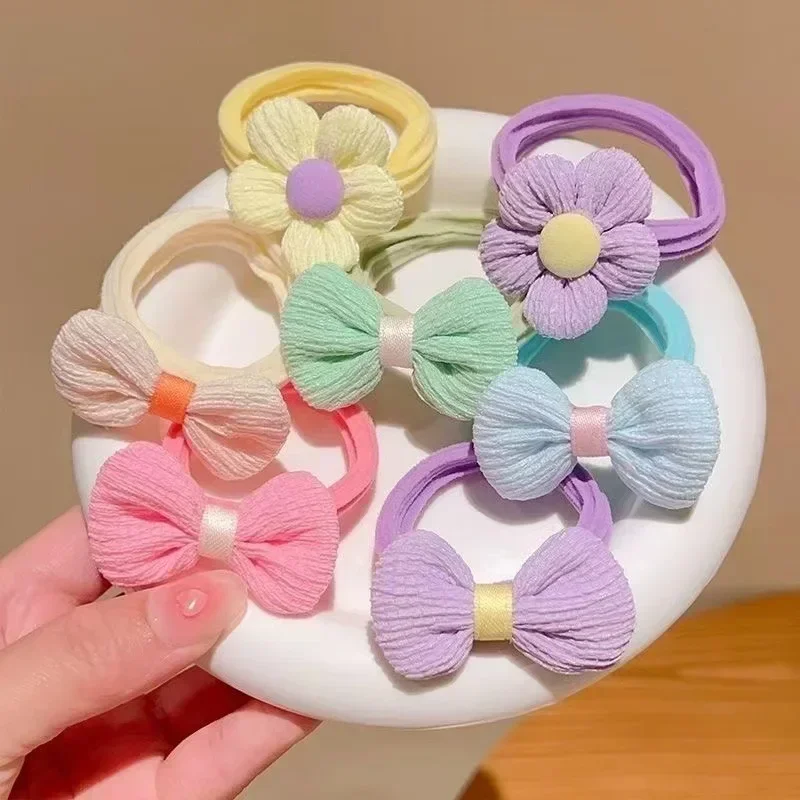 6Pcs/Set Children's Headbands Flower Hair Ring Sweet and Cute Ponytail Hair Ring Little Girl Braided Towel Ring Hair Accessories