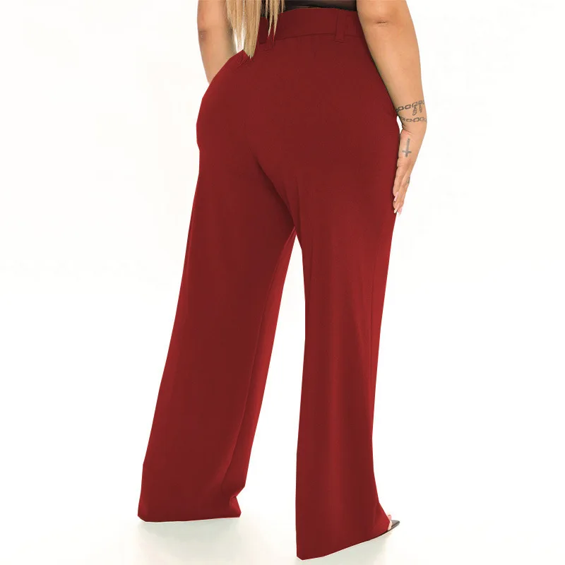 Belt Wide Leg Pants for Women Spring Summer New Solid Colors Loose-fitting Patchwork Pockets Casual Micro Flare Trousers