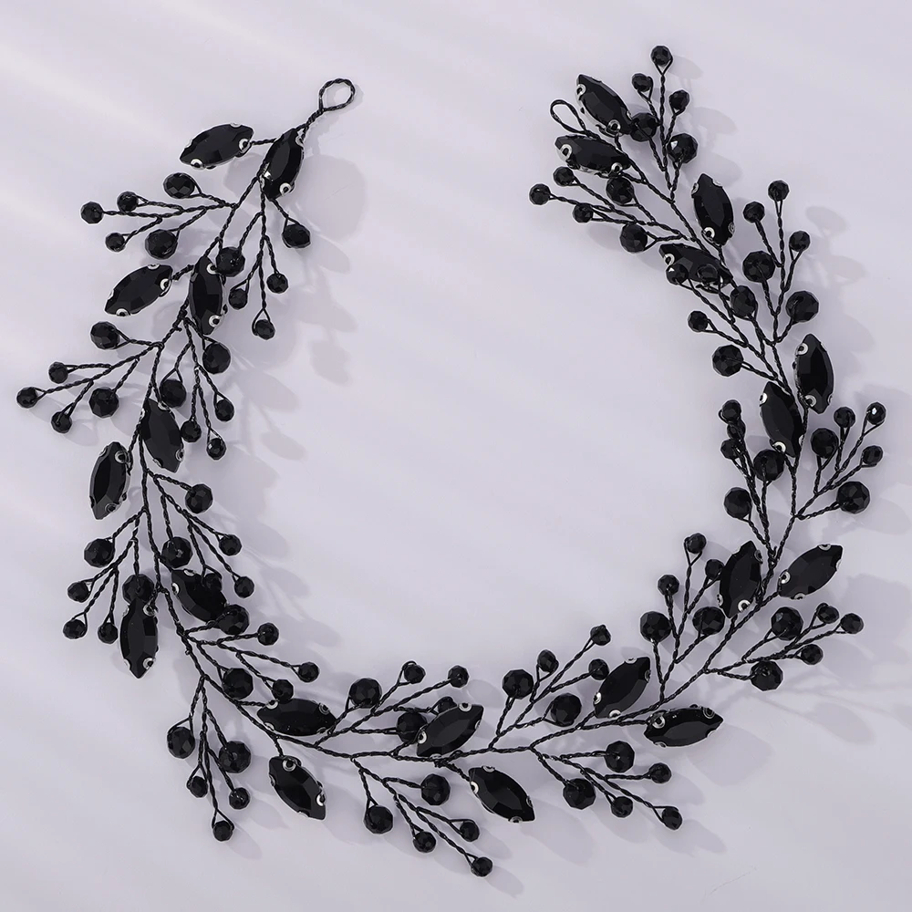 Black Rhinestone Headband for Wedding Women Hair Accessories Fashion Chic Party Bride Hair Piece Bridal Crystal Headpiece Tiaras
