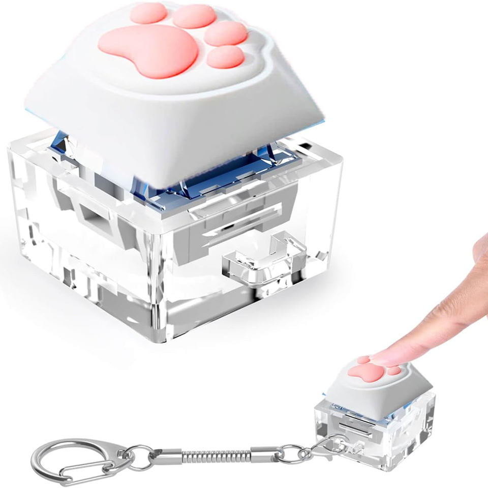 Keyboard Fidget Keychain Keyboard Stress Relief DIY Fidget Button Keycap Finger Clicker Cat's Paw Toy Cool Gifts Finger Keyboard