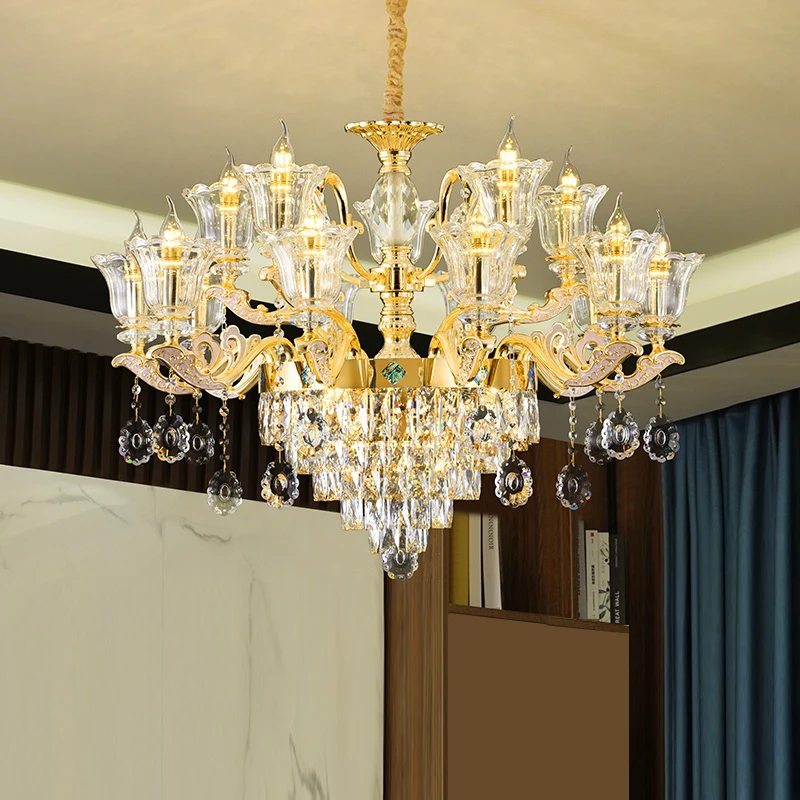 

TEMAR Modern Chandelier Gold Luxury Crystal LED Candle Pendant Lamp for Home Living Room Bedroom Decor Fixtures