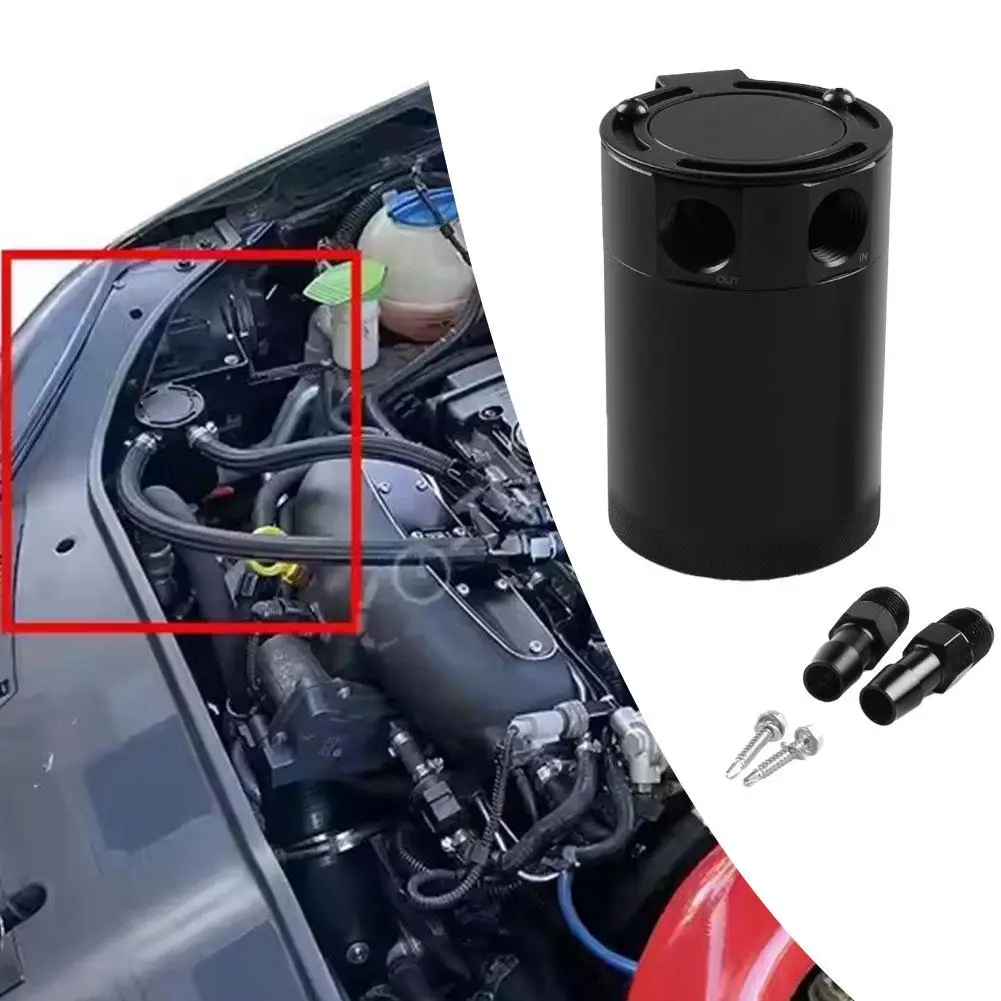 자동차 브리더 오일 캔 2포트 오일 캐치 캔 300ml 알루미늄 합금 배플드 리저버 액세서리 오일 캐치 배플드 브리더 리저버