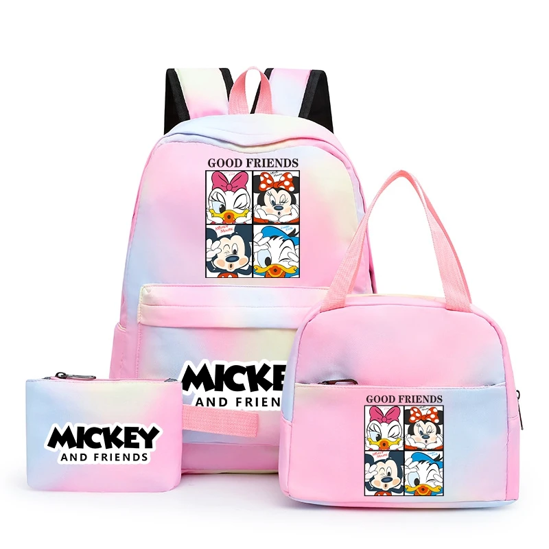 

3Pcs/set Disney Mickey Mouse Backpack Student Large Capacity Schoolbag Girl Teen Rucksack Women Leisure Schoolbag Sets Lunch Bag