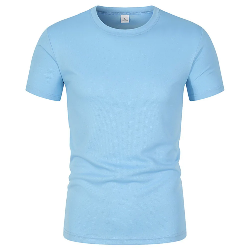 Hot Selling High-end Mesh Ice silk Short-sleeved T-shirt Men Round neck Summer solid Color New nylon slip T-shirt