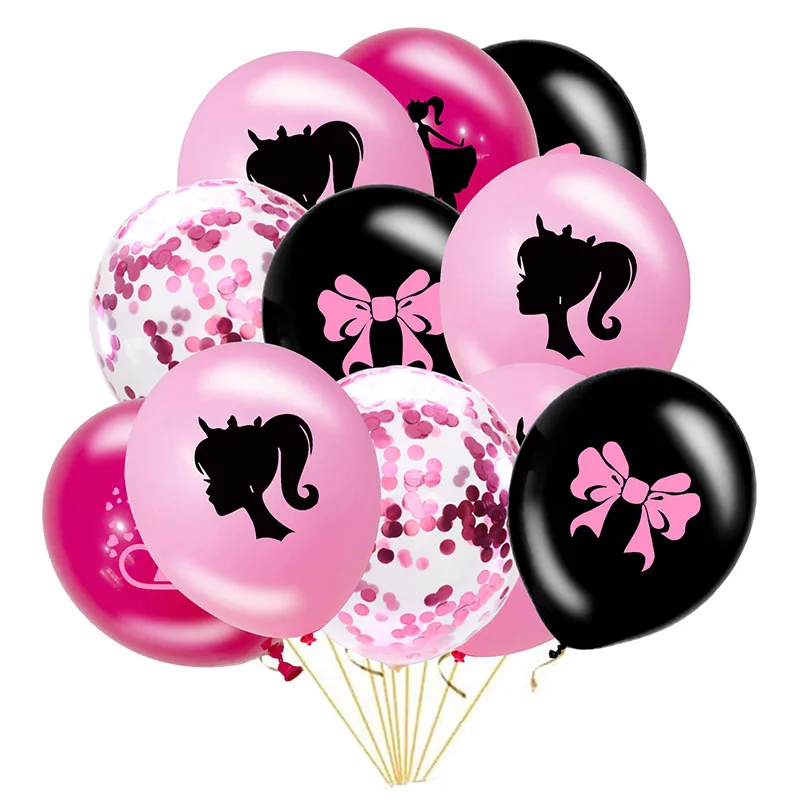 16 pz Barbie Anime 12 pollici rosa nero festa a tema compleanno matrimonio  lattice coriandoli palloncino Set decorazione bambini ragazze regali