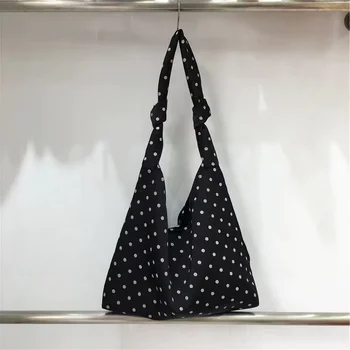 Borsa a tracolla leggera in cotone con motivo a pois per donna, semplice e casual, piccola borsa tote alla moda, borsa per telefono