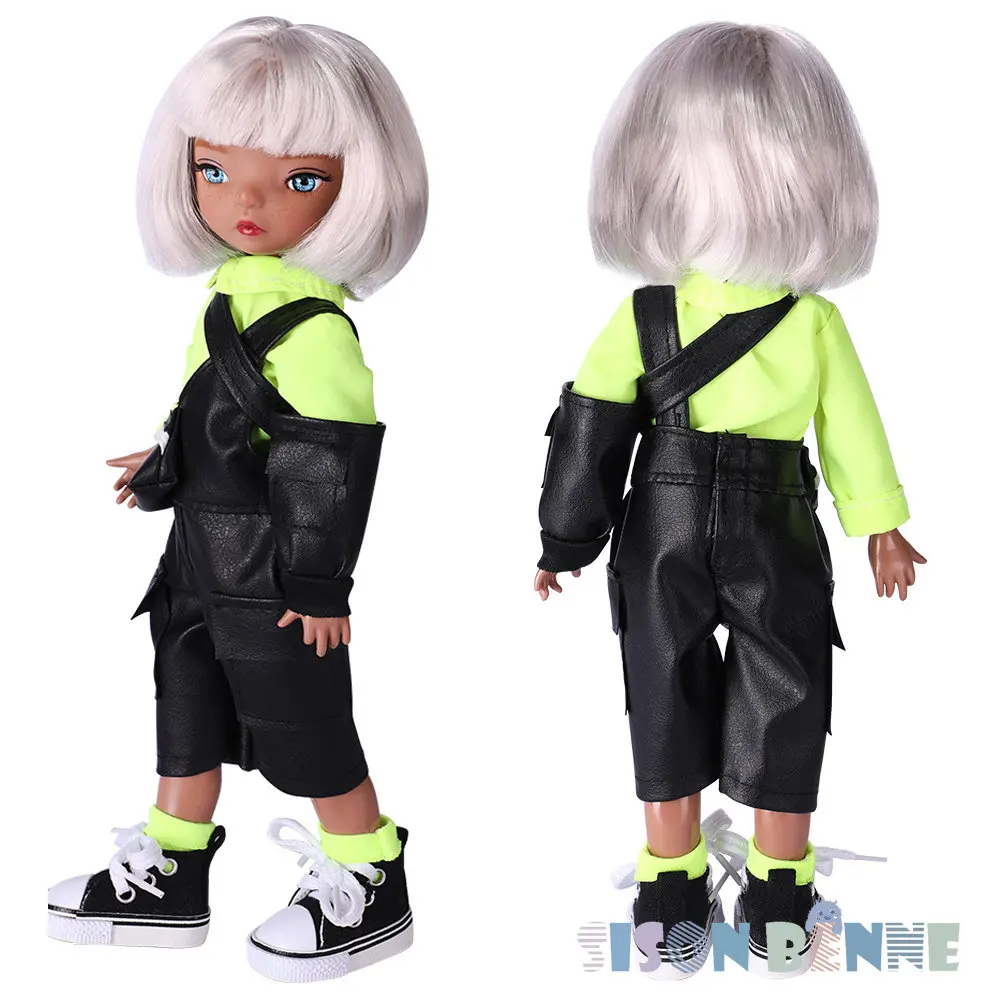 

SISON BENNE Fashion 1/6 BJD 30cm Height Girl Doll with Short White Hair Black Skin Best Gift for Kids