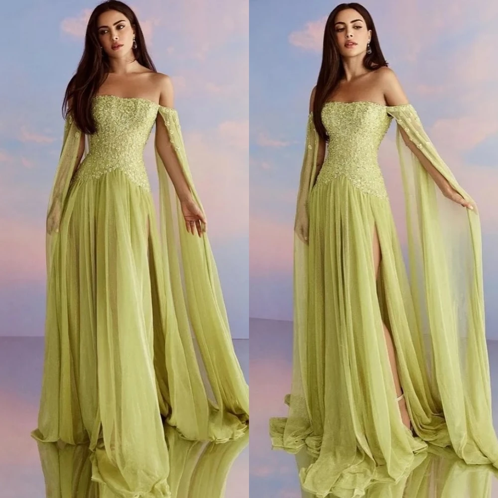 

Yipeisha Prom Dress Sparkle Elegant Off-the-shoulder A-line Beading Paillette / Sequins Draped Chiffon Evening Dresses